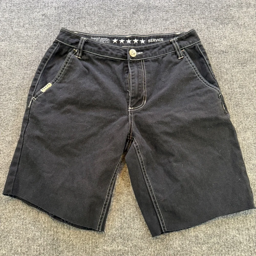 Five Star General Jerry Leigh Mens Black Denim Shorts Contrast Stitch Raw Hem 30